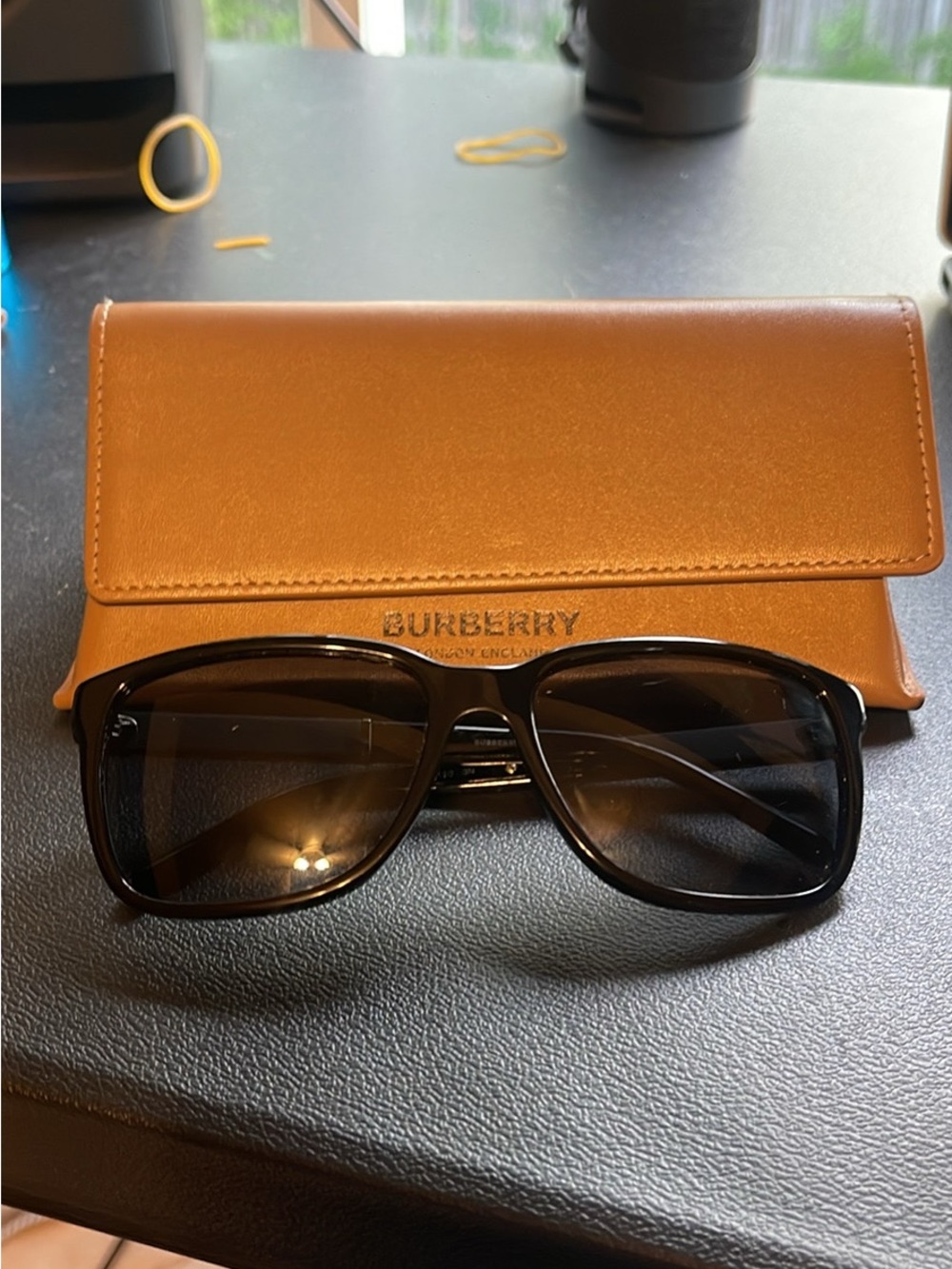 Burberry Men’s Black Sunglasses with Tan Case